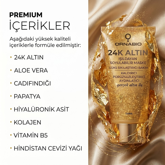 ORNABİO 24K Altın Işıldayan Soyulabilir Maske | Lüks Sıkılaştırıcı Bakım – Gerçek Altın ile – 150 mL